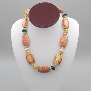 Womens Jewelry Multicolor Flat & Round Bead Fashion Necklace Lobster Clasp 18 in